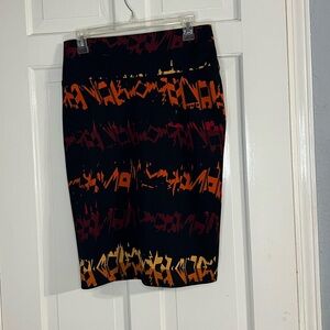 LuLaRoe Black and Orange Graphic Pencil Skirt